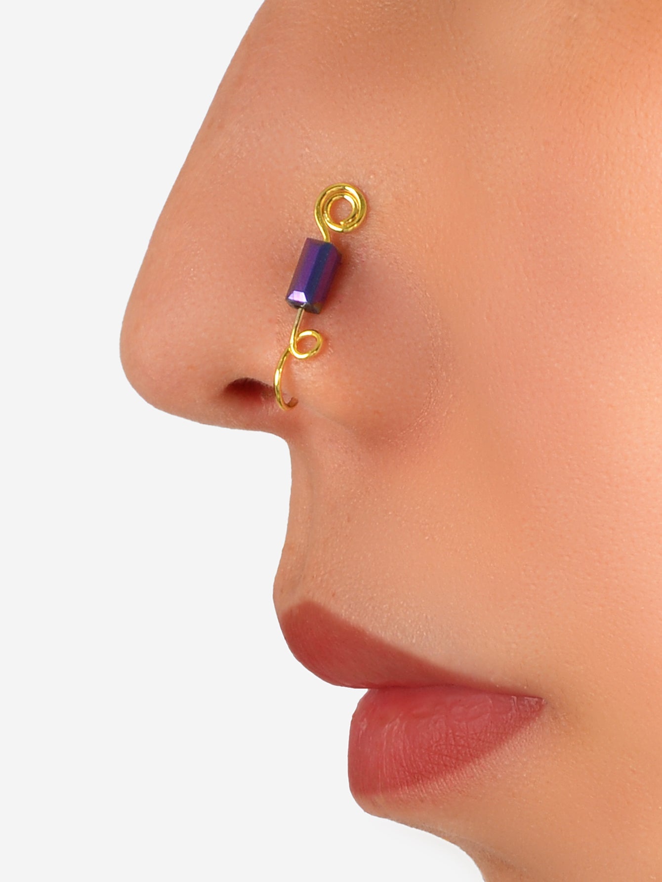 Faux Lip Ear Nose 1pc Geometric Purple Beads Non Piercing Clip On Nose Hoop Ring-0
