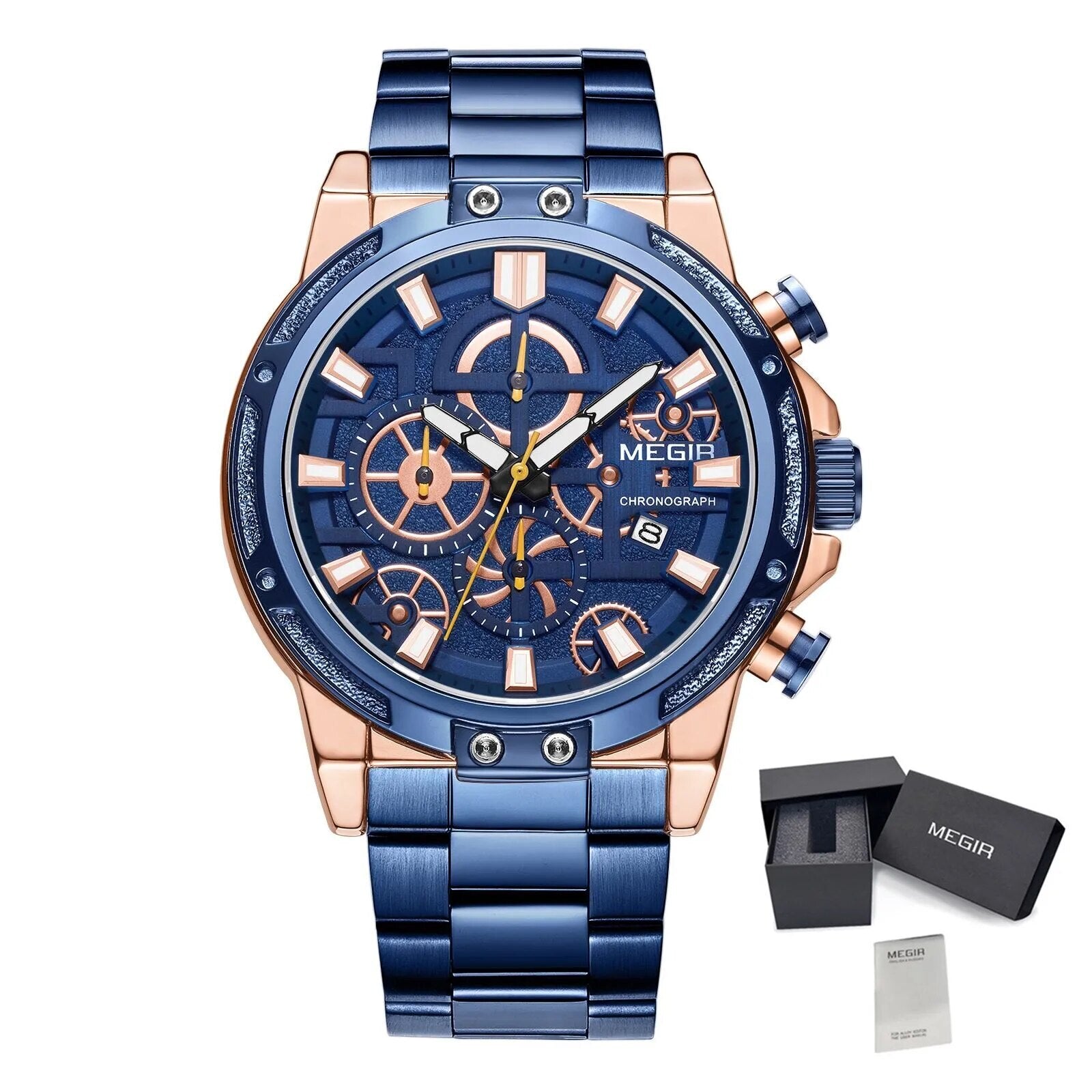 MEGIR Luxury Business Quartz Watches for Mens Stainless Steel Strap Men Casual Wristwatches Waterproof Man Clock Chronograph-13