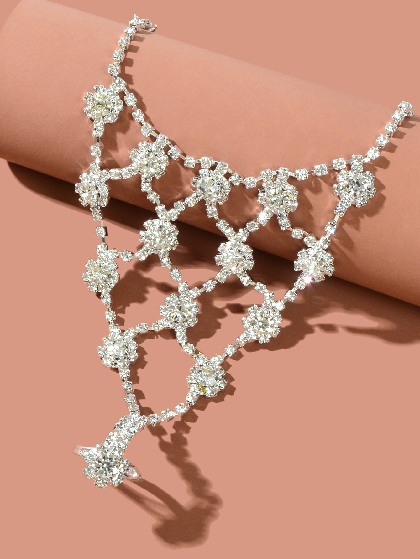 Beach Rhinestone Flower Anklet Barefoot Sandals Silver Foot Chain with Toe Ring-2