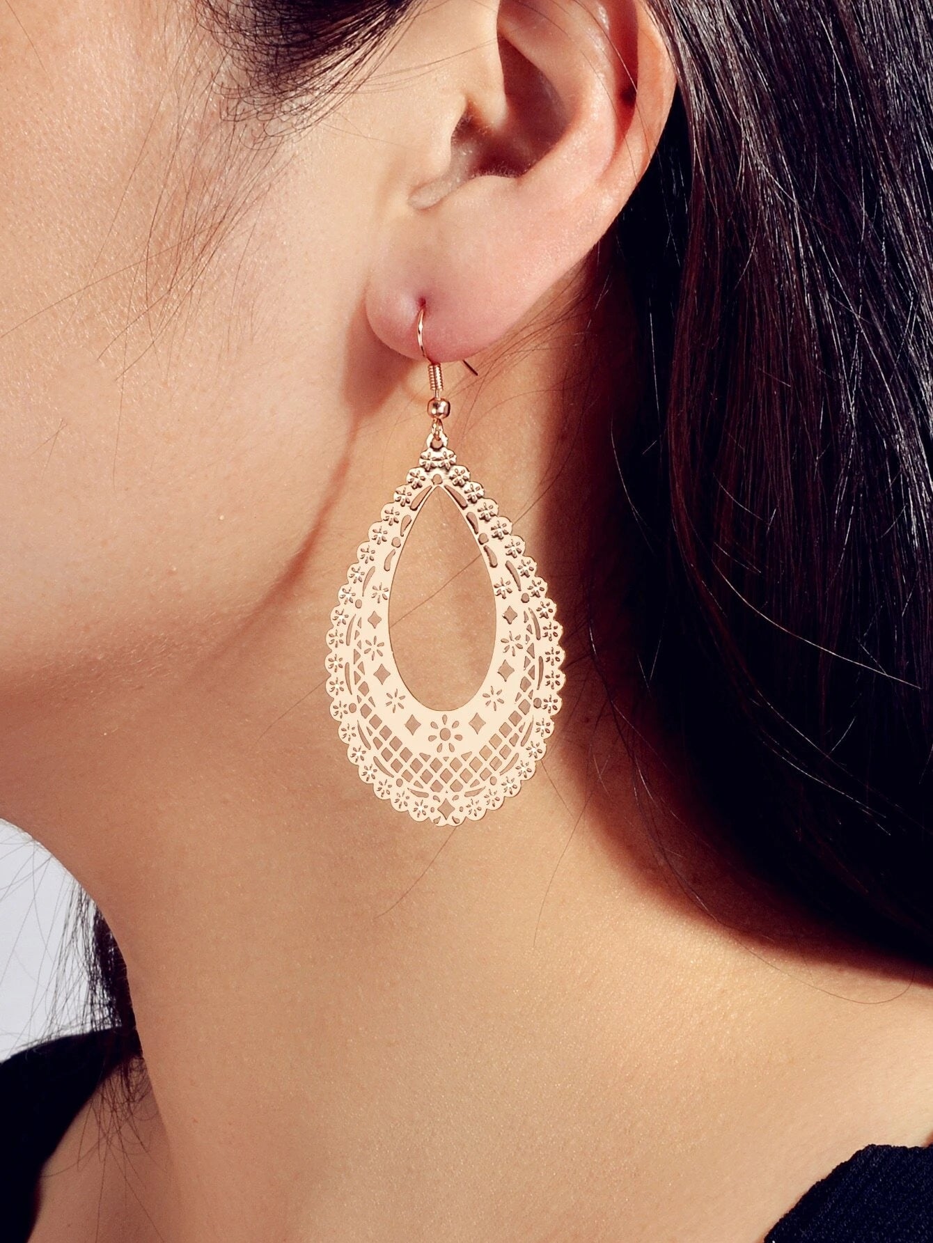 Feelontop Ethnic Hollow Geometric Flower Bohemian Water Drop Beautiful Earrings-0