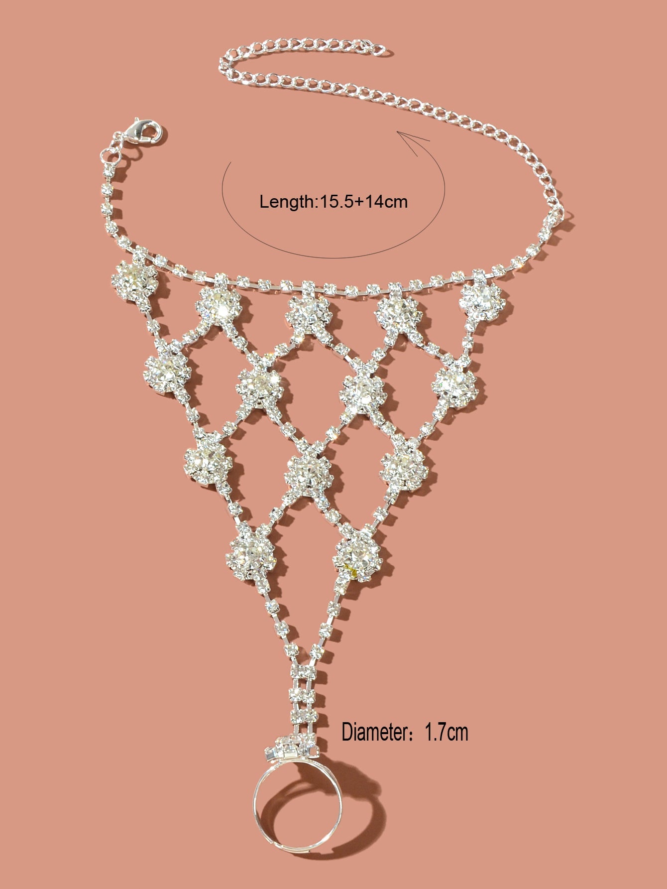 Beach Rhinestone Flower Anklet Barefoot Sandals Silver Foot Chain with Toe Ring
