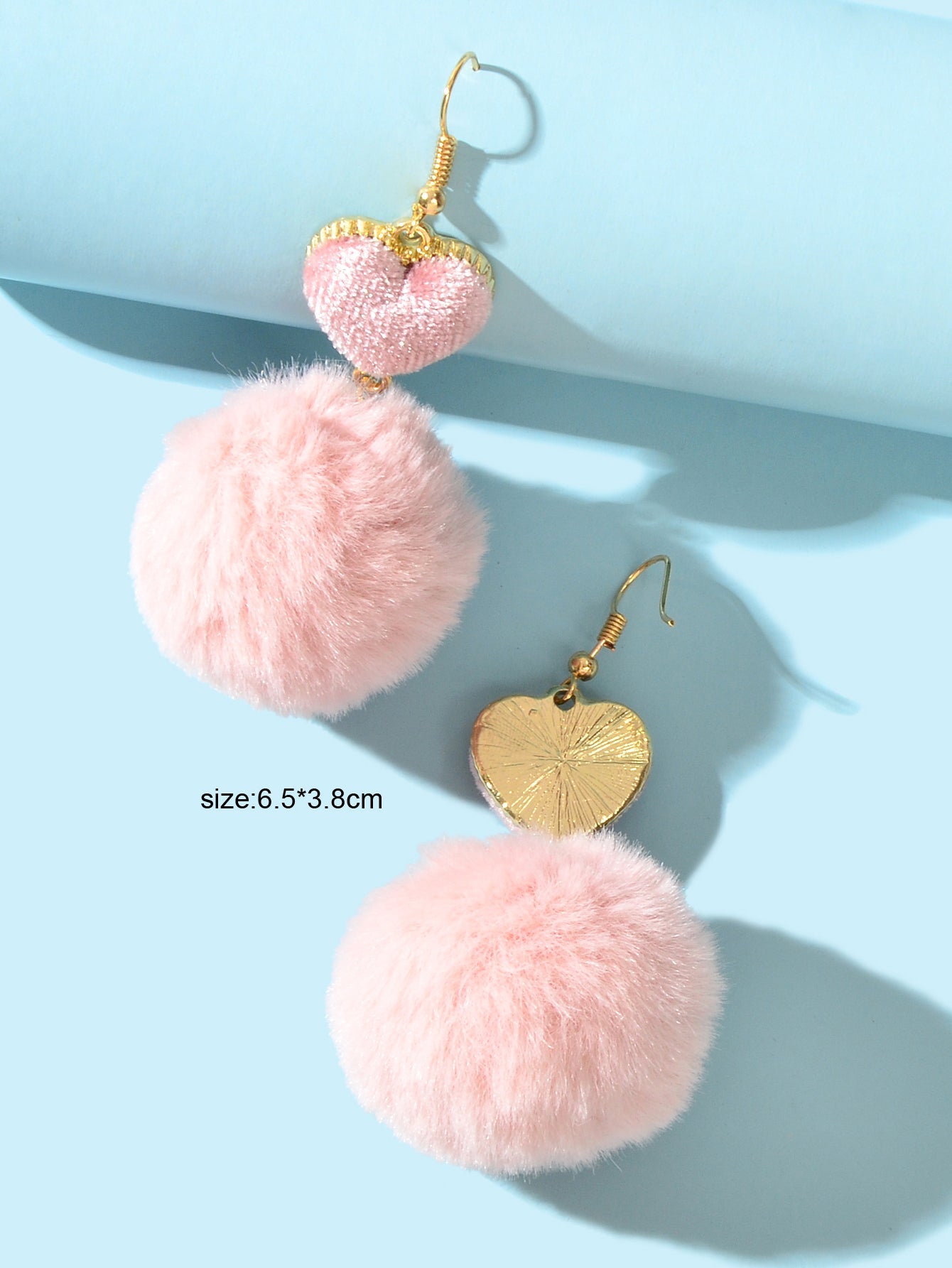 Faux Fur Fluffy Ball Handmade Soft Plush Pom Pom Heart Dangle Earrings Jewellery